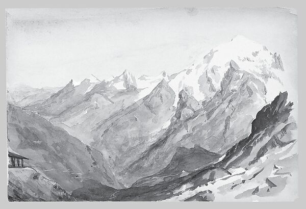 Mountain Study (from Switzerland 1869 Sketchbook), John Singer Sargent (American, Florence 1856–1925 London), Graphite and watercolor on off-white wove paper, American
