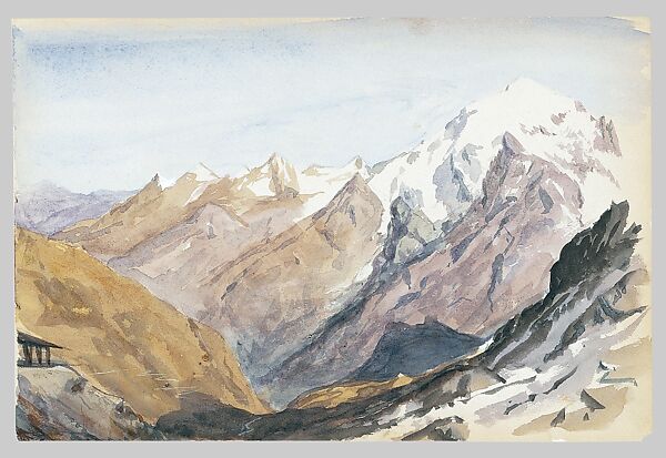 Mountain Study (from Switzerland 1869 Sketchbook), John Singer Sargent (American, Florence 1856–1925 London), Graphite and watercolor on off-white wove paper, American