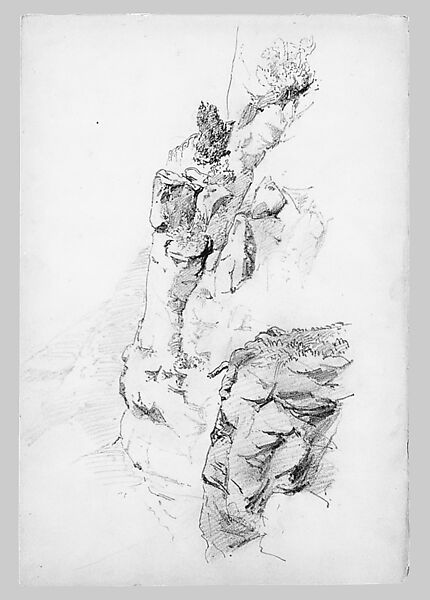 Rocks and Cliffs (from Switzerland 1869 Sketchbook), John Singer Sargent (American, Florence 1856–1925 London), Graphite and watercolor on off-white wove paper, American