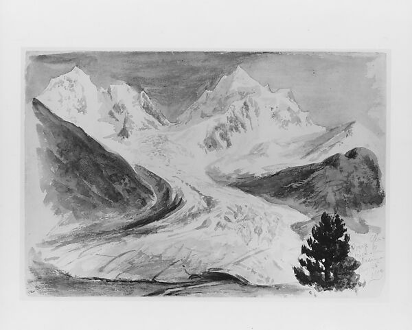 Roseg Glacier, Pontresina (from Switzerland 1869 Sketchbook), John Singer Sargent (American, Florence 1856–1925 London), Watercolor and graphite on off-white wove paper, American 
