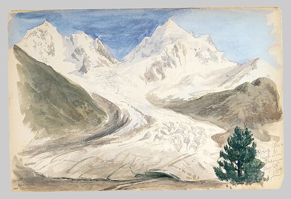 Roseg Glacier, Pontresina (from Switzerland 1869 Sketchbook), John Singer Sargent (American, Florence 1856–1925 London), Watercolor and graphite on off-white wove paper, American