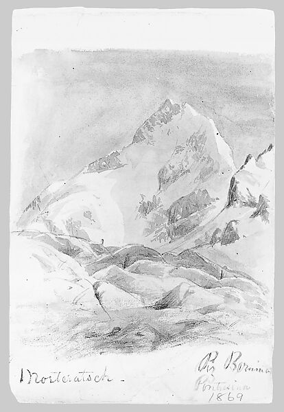 Morteratsch, Piz Bernina, Pontresina (from Switzerland 1869 Sketchbook), John Singer Sargent (American, Florence 1856–1925 London), Watercolor and graphite on off-white wove paper, American