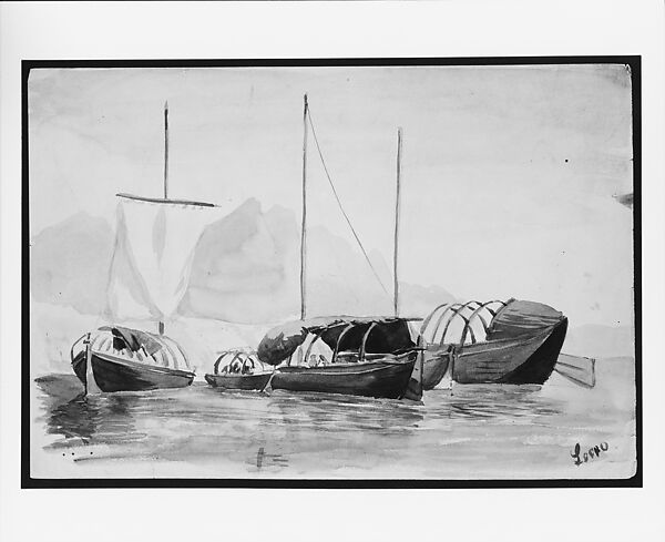 Boats on Lake Lecco (from Switzerland 1869 Sketchbook), John Singer Sargent (American, Florence 1856–1925 London), Watercolor and graphite on off-white wove paper, American 