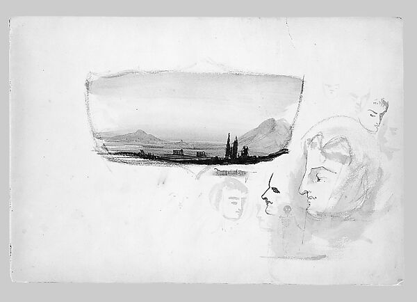 Temples at Sunset, Heads (from Switzerland 1869 Sketchbook), John Singer Sargent (American, Florence 1856–1925 London), Watercolor and graphite on off-white wove paper, American