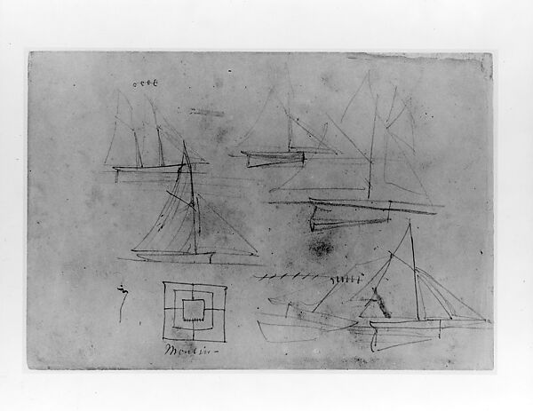 Sailboats; Geometrical Design (from Switzerland 1869 Sketchbook), John Singer Sargent (American, Florence 1856–1925 London), Graphite on off-white wove paper, American 