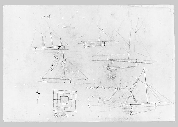 Sailboats; Geometrical Design (from Switzerland 1869 Sketchbook), John Singer Sargent (American, Florence 1856–1925 London), Graphite on off-white wove paper, American