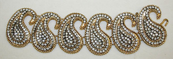 Bracelet, Tess Sholom, bronze, pewter, rhinestones, American 