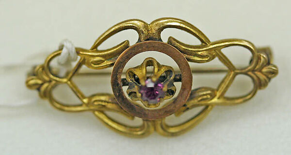 Brooch, metal, glass, American or European 