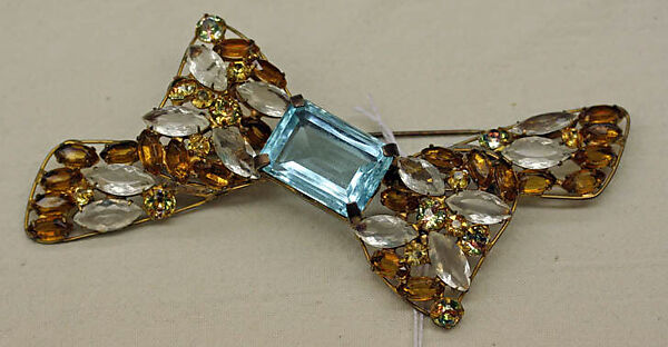 Brooch, glass, metal, American 