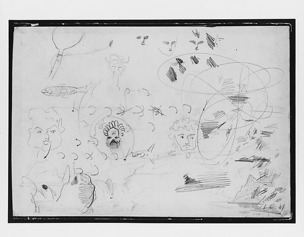 Fish, Caricatures (Inside Back Cover of Switzerland 1869 Sketchbook), John Singer Sargent (American, Florence 1856–1925 London), Graphite on off-white wove paper, American 