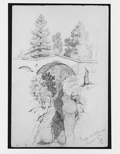 Bridge at Pontresina (from Switzerland 1869 Sketchbook), John Singer Sargent (American, Florence 1856–1925 London), Graphite on off-white wove paper, American 