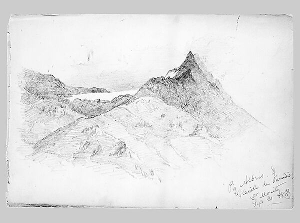 Piz Albris and Glacier du Paradis, St. Moritz,(from Switzerland 1869 Sketchbook), John Singer Sargent (American, Florence 1856–1925 London), Watercolor and graphite on off-white wove paper, American