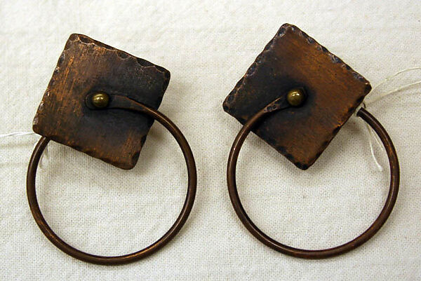 Earrings, metal, probably American