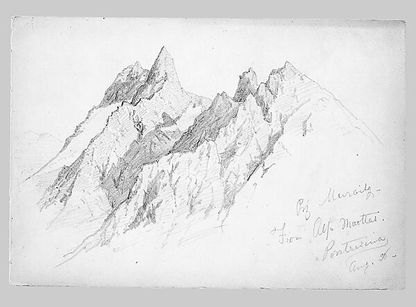 Piz Muraigl from Alp Muottas, Pontresina (from Switzerland 1869 Sketchbook), John Singer Sargent (American, Florence 1856–1925 London), Graphite on off-white wove paper, American