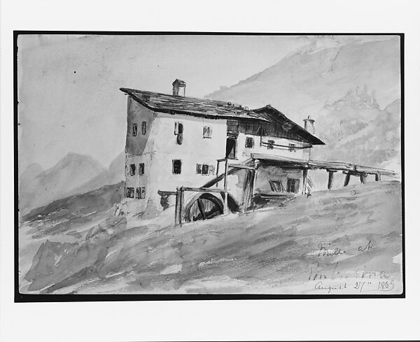 Mill at Pontresina (from Switzerland 1869 Sketchbook), John Singer Sargent (American, Florence 1856–1925 London), Watercolor and graphite on off-white wove paper, American 