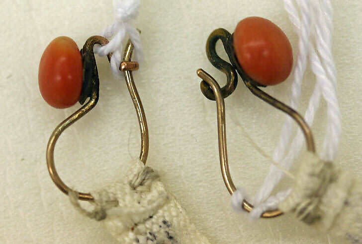 Earrings, coral, American 