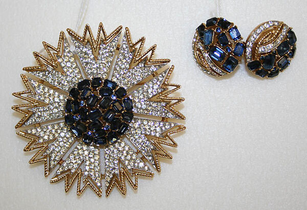 Jewelry set, Trifari (American, founded 1918), metal, stones, rhinestones, American 