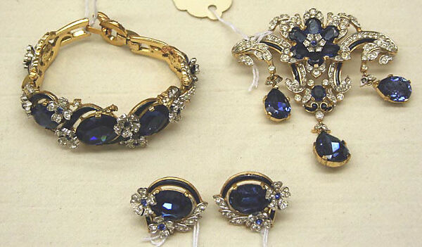 Jewelry set, Trifari (American, founded 1918), metal, stones, rhinestones, American 