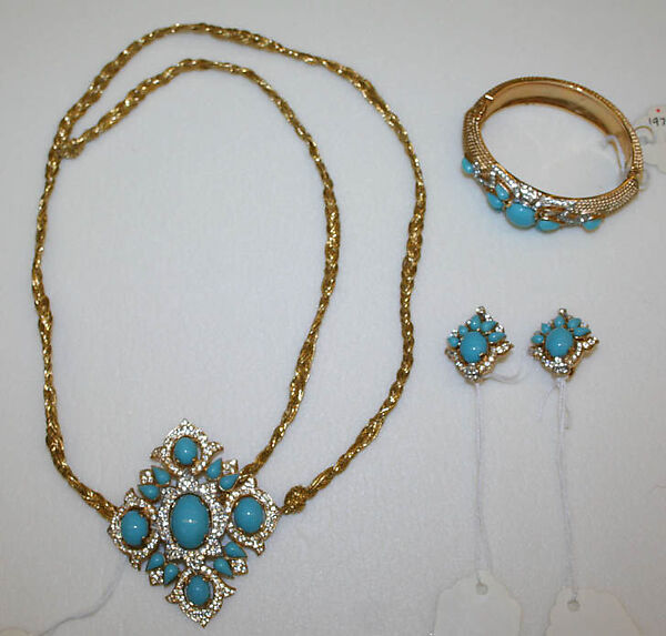 Jewelry set, Trifari (American, founded 1918), metal, plastic, stones, rhinestones, American 