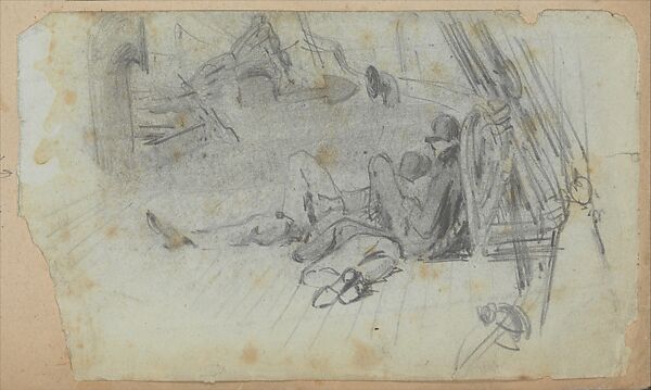 Sailors on Deck of Ship (from Scrapbook), John Singer Sargent (American, Florence 1856–1925 London), Graphite on off-white wove paper, American 