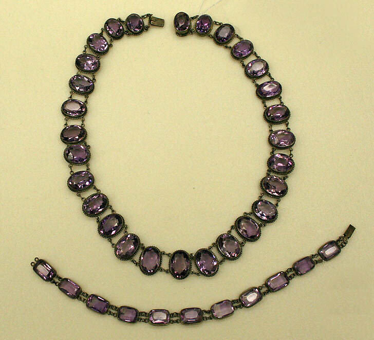 Jewelry set, stone, silver, amethyst, American or European 