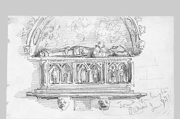 Tomb of a Knight, Basilica of San Antonio, Padua, John Singer Sargent (American, Florence 1856–1925 London), Graphite on off-white wove paper, American