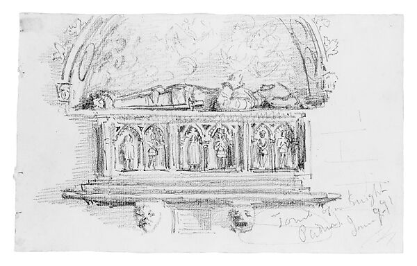Tomb of a Knight, Basilica of San Antonio, Padua, John Singer Sargent (American, Florence 1856–1925 London), Graphite on off-white wove paper, American