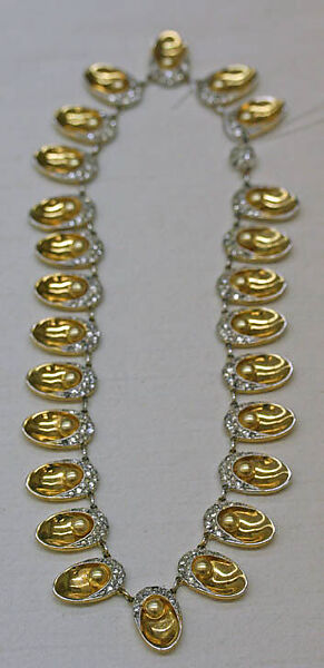 Necklace, metal, glass, American or European