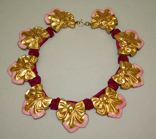 Necklace, metal, silk, French