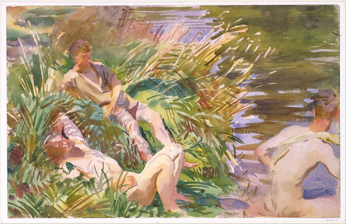 Tommies Bathing, John Singer Sargent (American, Florence 1856–1925 London), Watercolor, gouache, and graphite on white wove paper, American