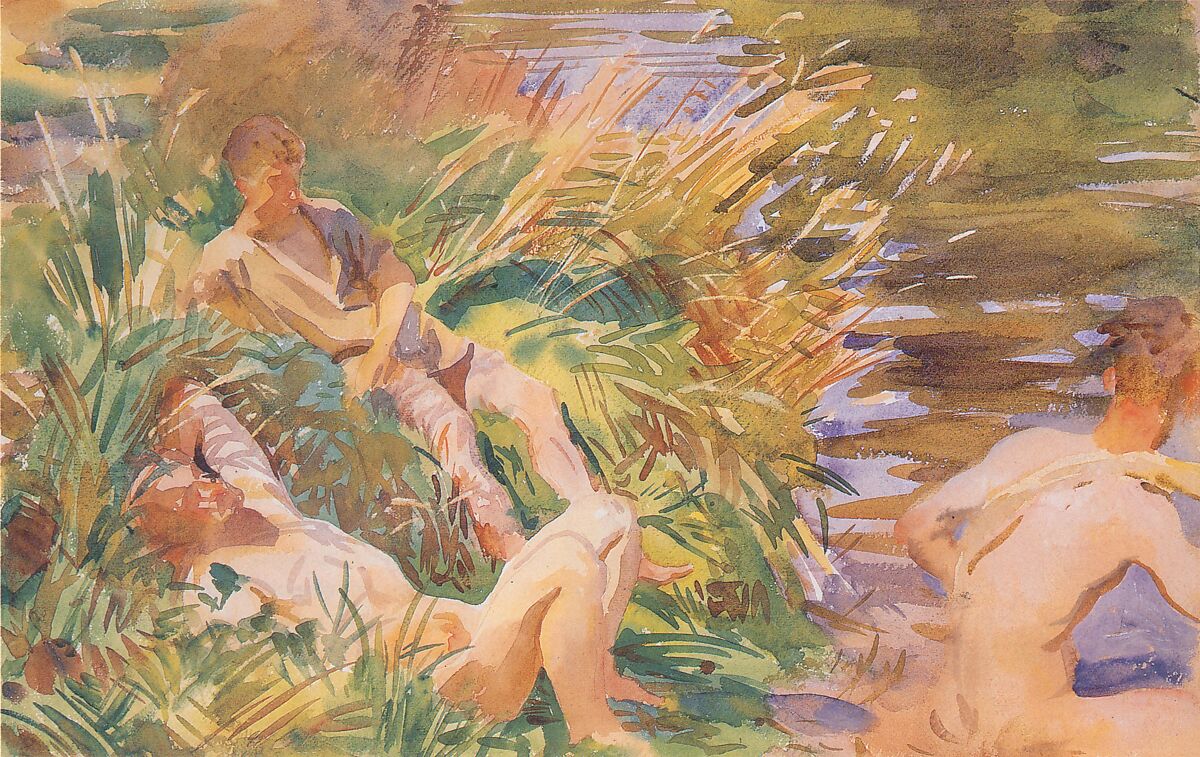 Tommies Bathing, John Singer Sargent (American, Florence 1856–1925 London), Watercolor, gouache, and graphite on white wove paper, American