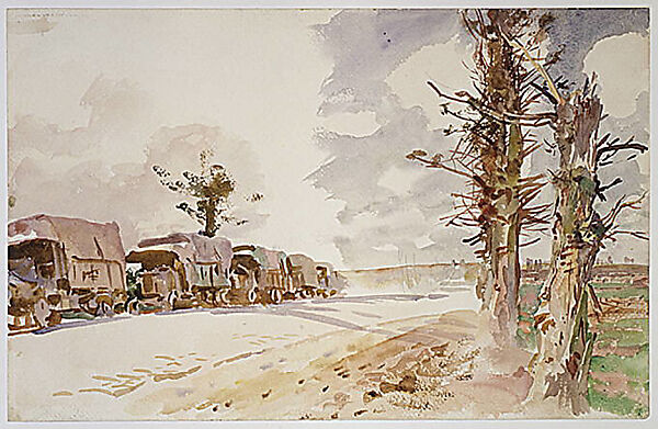 Truck Convoy, John Singer Sargent (American, Florence 1856–1925 London), Watercolor and graphite on white wove paper, American 