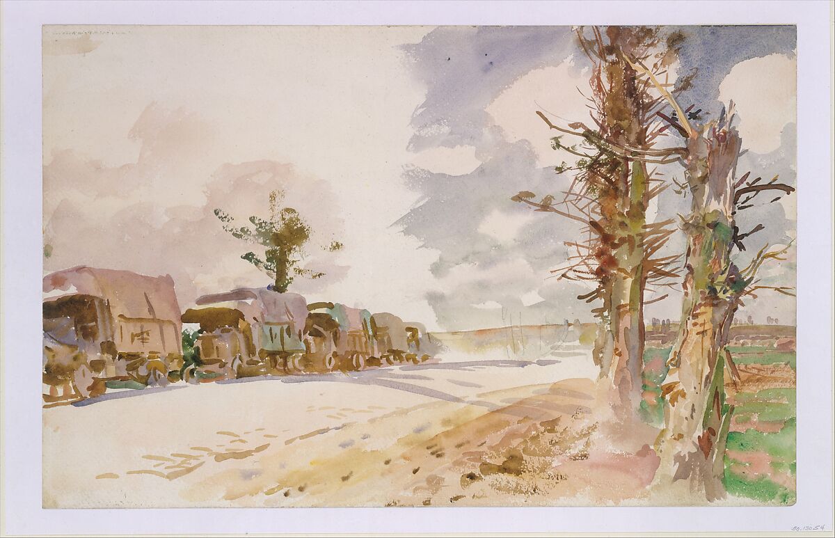 Truck Convoy, John Singer Sargent (American, Florence 1856–1925 London), Watercolor and graphite on white wove paper, American