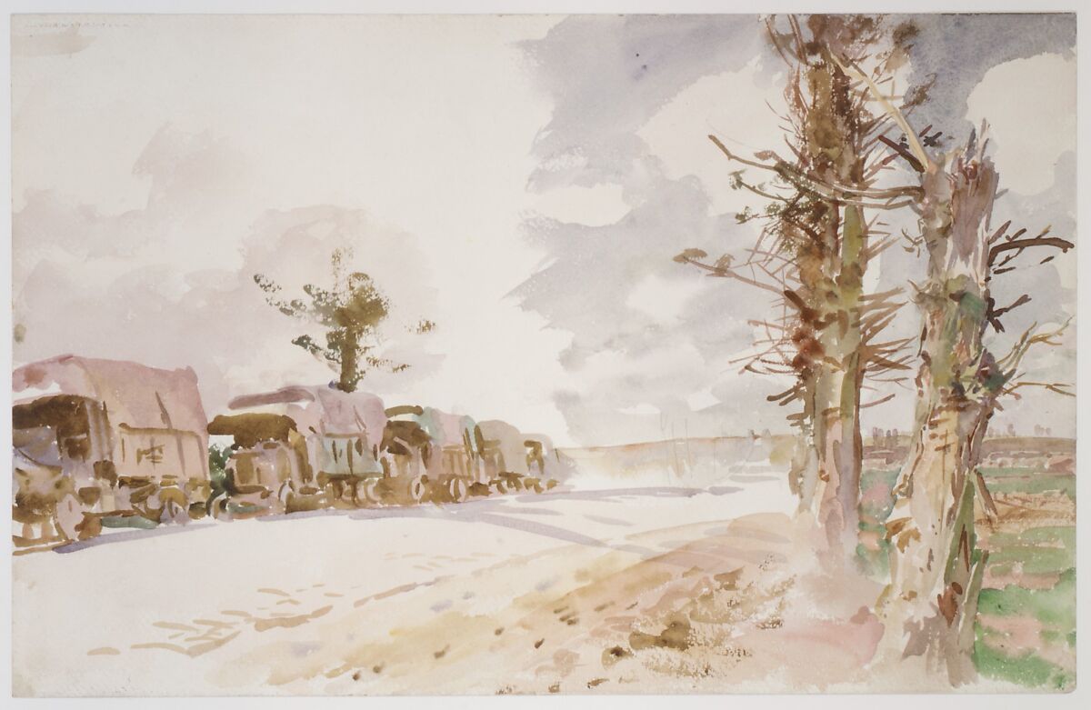 Truck Convoy, John Singer Sargent (American, Florence 1856–1925 London), Watercolor and graphite on white wove paper, American