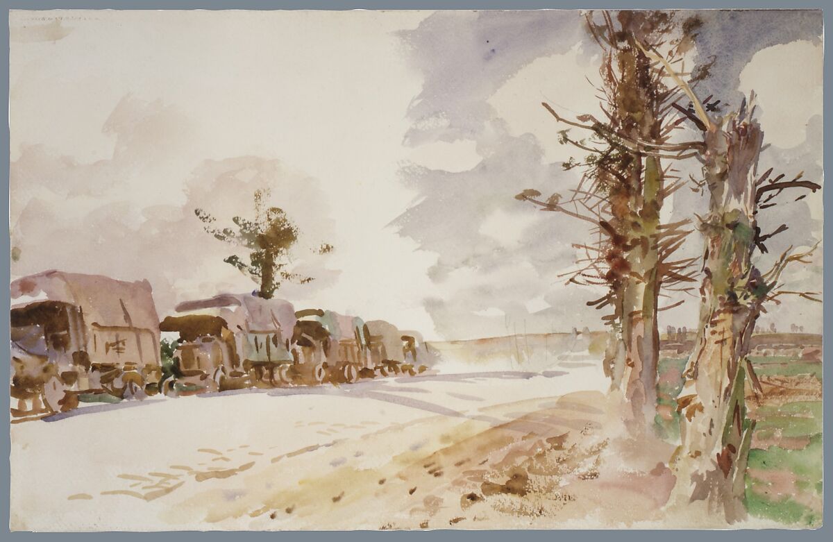Truck Convoy, John Singer Sargent (American, Florence 1856–1925 London), Watercolor and graphite on white wove paper, American