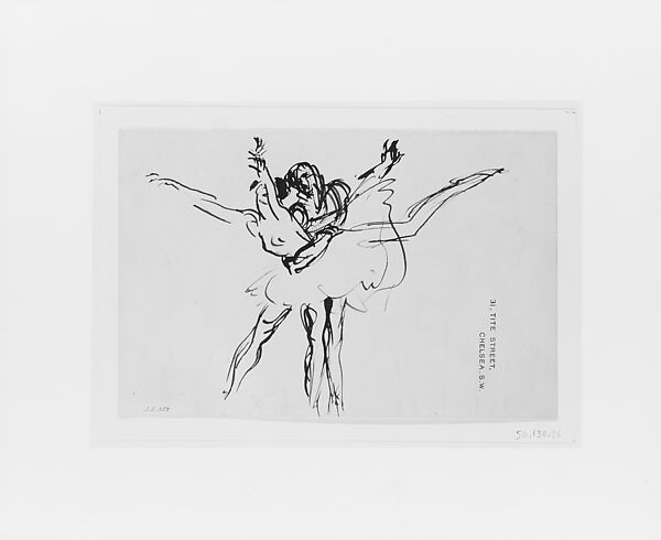 Two Dancers, John Singer Sargent (American, Florence 1856–1925 London), Pen and ink on off-white wove paper, American 