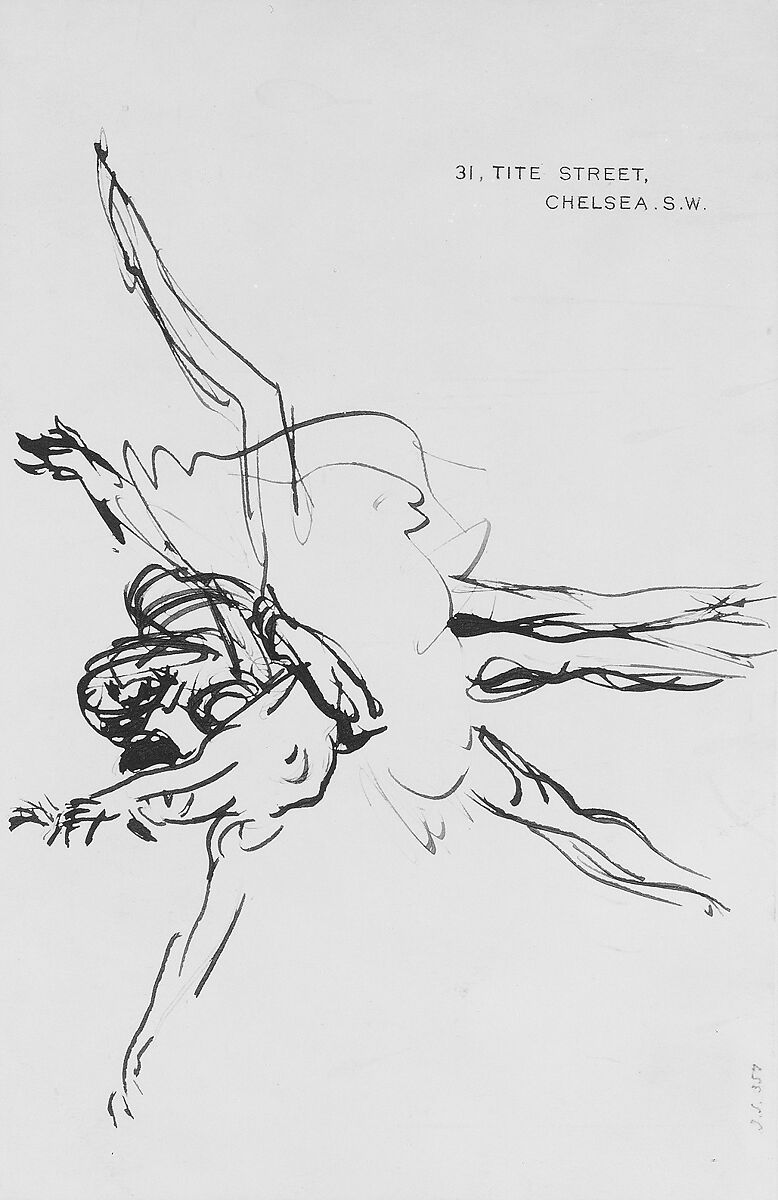 Two Dancers, John Singer Sargent (American, Florence 1856–1925 London), Pen and ink on off-white wove paper, American