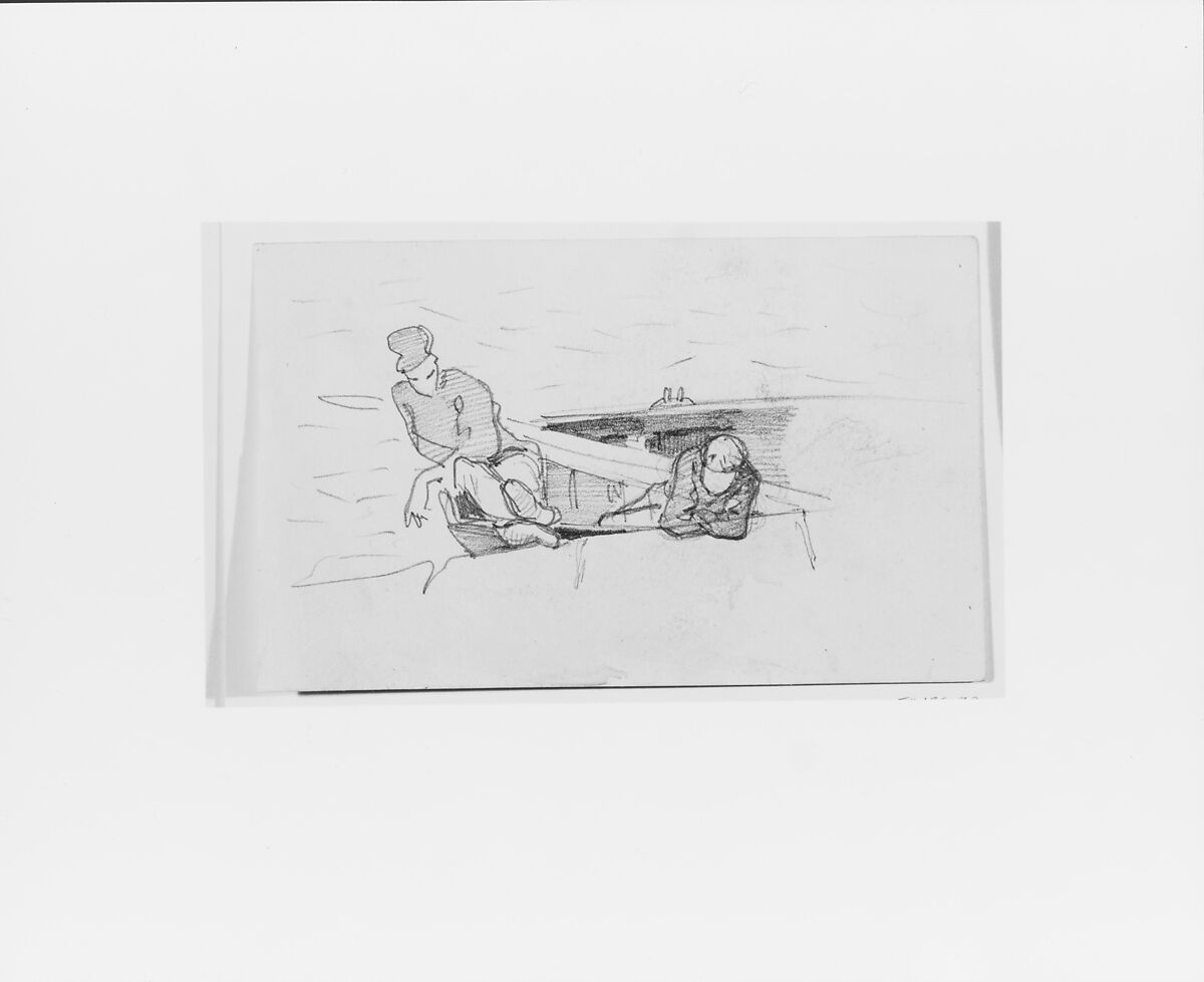Two Men in Boat, John Singer Sargent (American, Florence 1856–1925 London), Graphite and gray pencil on off-white wove paper, American