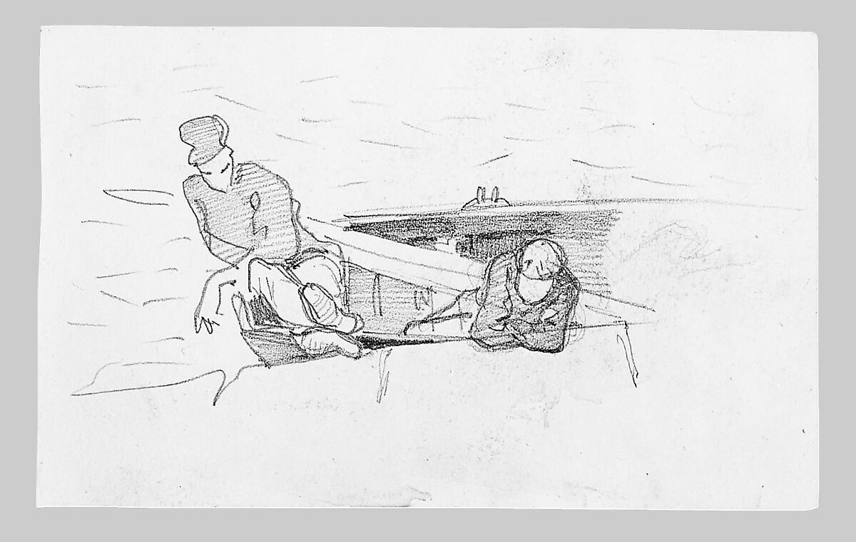 Two Men in Boat, John Singer Sargent (American, Florence 1856–1925 London), Graphite and gray pencil on off-white wove paper, American
