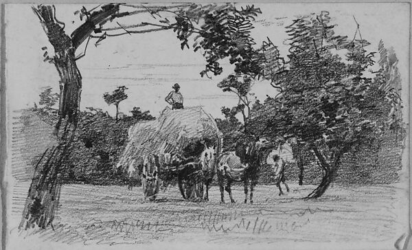 Two Men and a Hayrack Drawn by a Horse (from Scrapbook), John Singer Sargent (American, Florence 1856–1925 London), Graphite on off-white wove paper, American