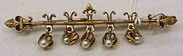 Bar pin, gold, pearl, American or European 