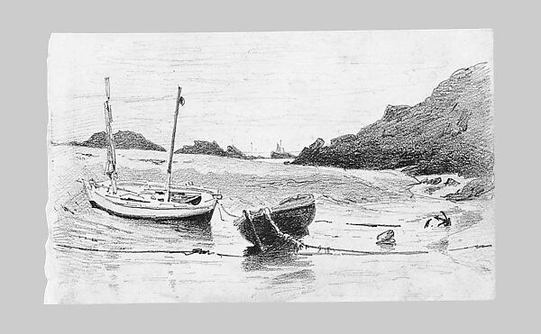 Two Small Boats Moored to Beach (from Scrapbook), John Singer Sargent (American, Florence 1856–1925 London), Graphite on off-white wove paper, American