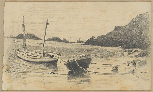 Two Small Boats Moored to Beach (from Scrapbook), John Singer Sargent (American, Florence 1856–1925 London), Graphite on off-white wove paper, American 