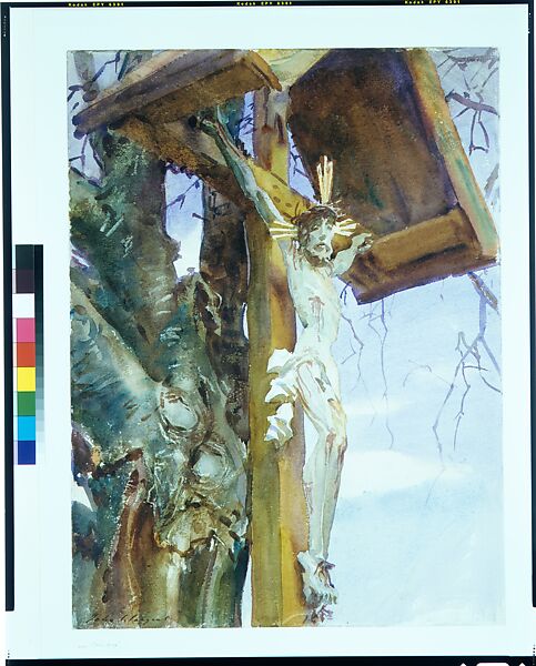 Tyrolese Crucifix, John Singer Sargent (American, Florence 1856–1925 London), Watercolor and graphite on white wove paper, American