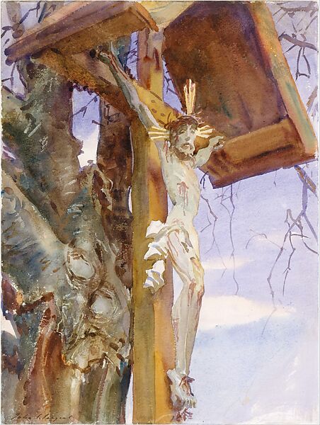Tyrolese Crucifix, John Singer Sargent (American, Florence 1856–1925 London), Watercolor and graphite on white wove paper, American 