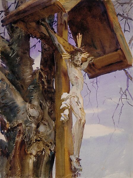 Tyrolese Crucifix, John Singer Sargent (American, Florence 1856–1925 London), Watercolor and graphite on white wove paper, American