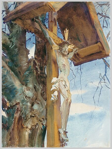 Tyrolese Crucifix, John Singer Sargent (American, Florence 1856–1925 London), Watercolor and graphite on white wove paper, American
