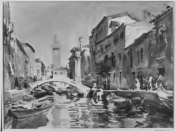 Venetian Canal, John Singer Sargent (American, Florence 1856–1925 London), Watercolor and graphite on off-white wove paper, American