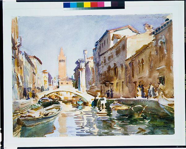 Venetian Canal, John Singer Sargent (American, Florence 1856–1925 London), Watercolor and graphite on off-white wove paper, American