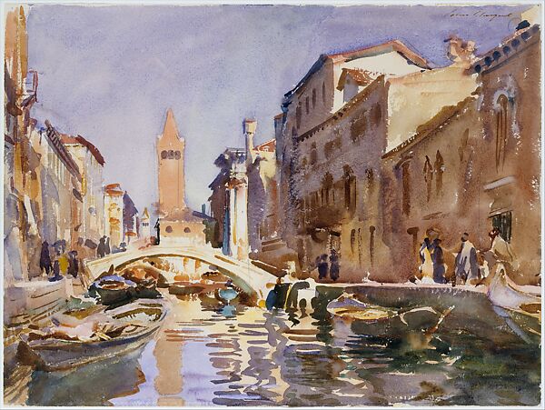 Venetian Canal, John Singer Sargent (American, Florence 1856–1925 London), Watercolor and graphite on off-white wove paper, American 